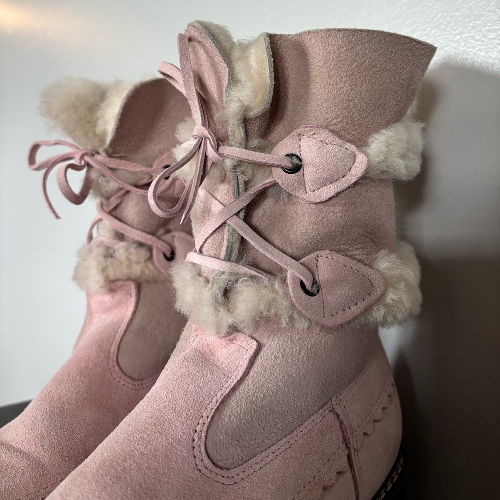 Vintage Blondo Shearling Boots Womens 6B Light Pink Sheepskin Leather Winter - Picture 14 of 14
